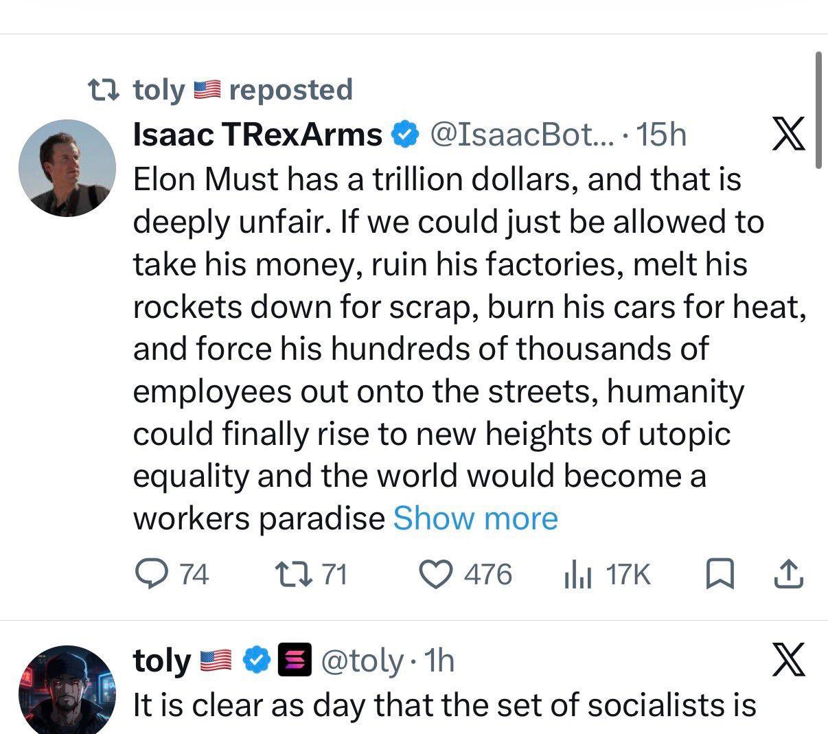 Elon Must character reading communist text